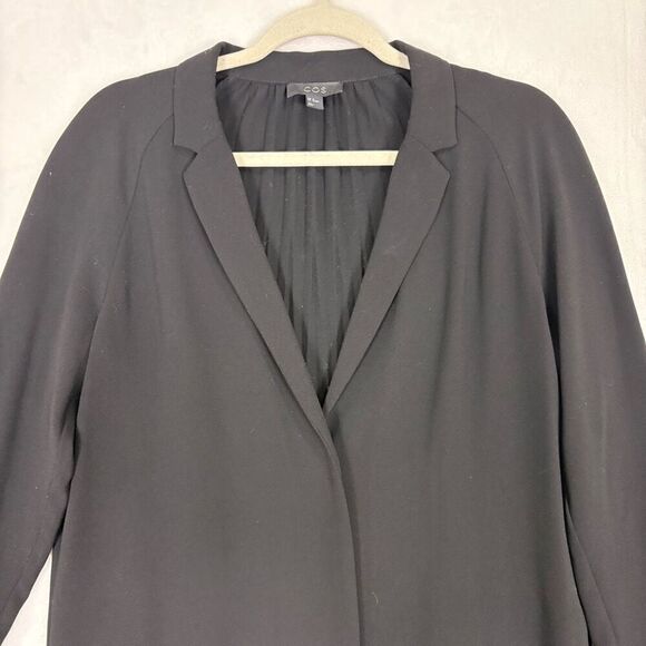 COS Black V Neck Long Pleated Back Longline Blazer Coat Women's Size 38 = 8 - Picture 2 of 10